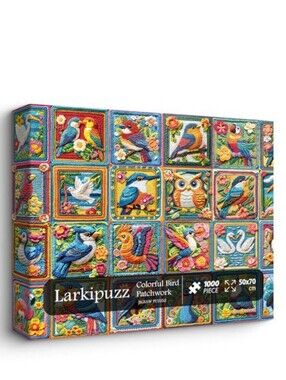 Larkipuzz Colorful Bird Patchwork 1000-Piece Jigsaw Puzzle NIB
